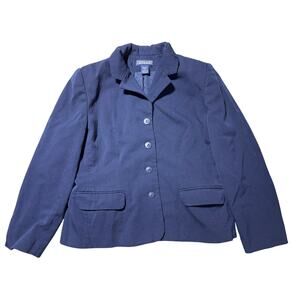 Lands' End Womens Petite 12 Navy Blue Button Down 100% Wool Blazer